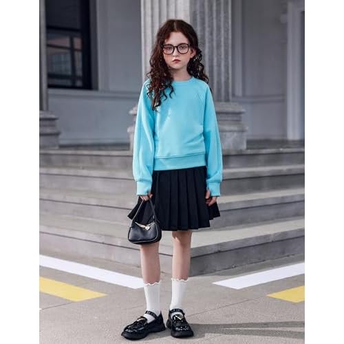 Arshiner Girls Sweatshirt Crop Tops for Teens Cropped Crewneck Pullover Ribbed Long Sleeve Shirts Thumb Hole