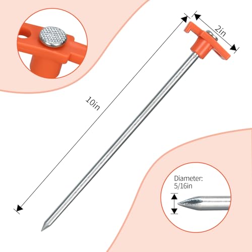 10 Pack 10in Heavy Duty Tent Stakes and Hammer Set, with Storage Pouch, for Outdoor Camping Tent, Tarp, Canopy, Picnic, Shade
