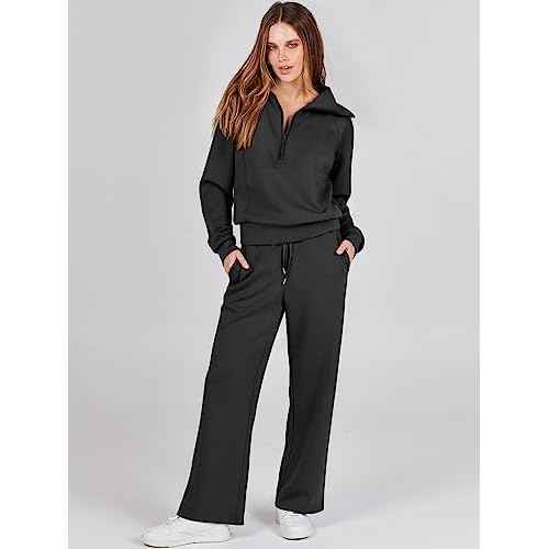 ANRABESS Women 2 Piece Outfits 2025 Fall Fashion Airport Wide Leg Pants Lounge Set Leisure Travel Vacation Clothes Sweatsuits