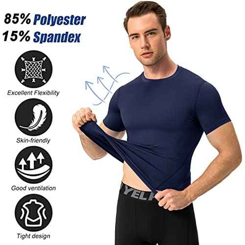 SPVISE 1 or 2 Pack Men's Compression Shirts Short Sleeve Athletic Workout T-Shirt Running Tops Cool Dry Active Gym Undershirt