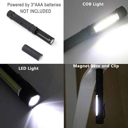 3Pcs LED Magnetic Worklight,Bulk Portable COB Inspection Lamp Trouble Light for Mechanic,BBQ,Car,Camping,Emergency (Black,Batteries NOT Included)