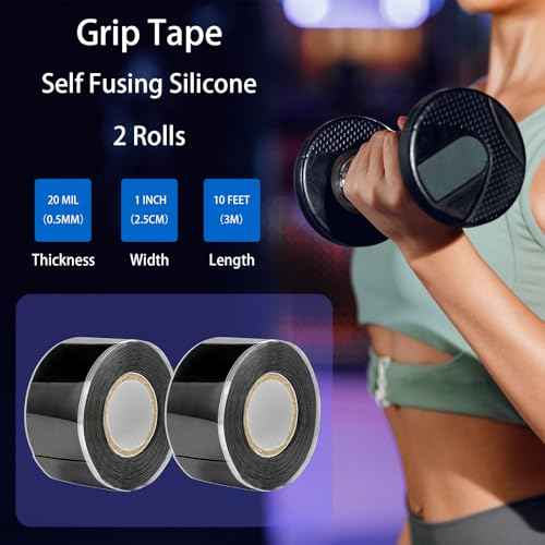 2 Rolls Grip Tape, 1IN X 10FT Grip Tape for Handles, Silicone Rubber Wrap for Pull Up Bars, Sports, Dumbbells, Barbells, Gym Equipment and Tools
