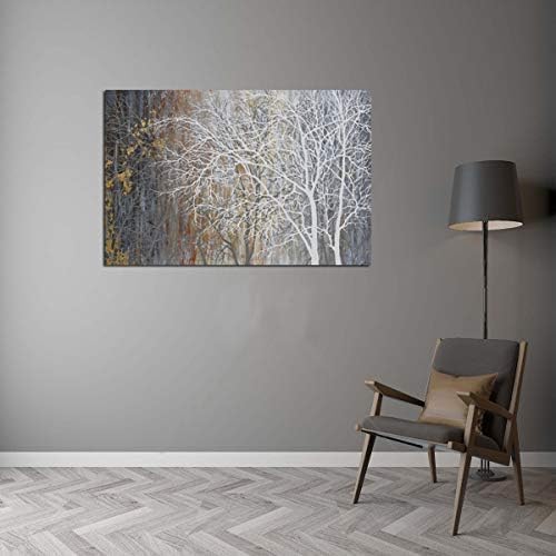 Yihui Arts White Birch Trees Painting 3D Canvas Art On Canvas Abstract Artwork