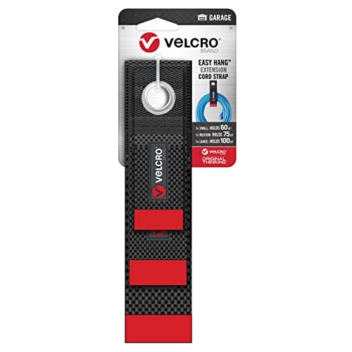 VELCRO Brand Easy Hang Extension Cord Holder Organizer Variety Pack | Holds 60-100lbs, Heavy Duty Straps Fit Easily on Hooks or Nails | Perfect for Garage Organization | 3-pk 10", 14" and 18", Black