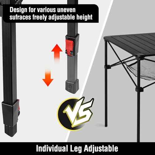 VILLEY Folding Camping Square Table with Carry Bag, Lightweight Aluminum Adjustable Square Table for Outdoor, Camping, Picnic, Backyards, BBQ (S)