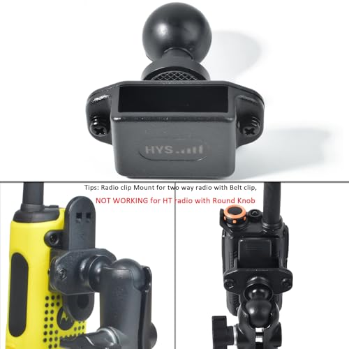 HYS Handheld Ham Radio&Mic with Belt Clip Single Side Radio Mount, CB Radio with Belt Clip Holder Mounting Kit with 1'' Ball Mount Adapter Compatible with RAM Mounts B Size Double Socket Arm