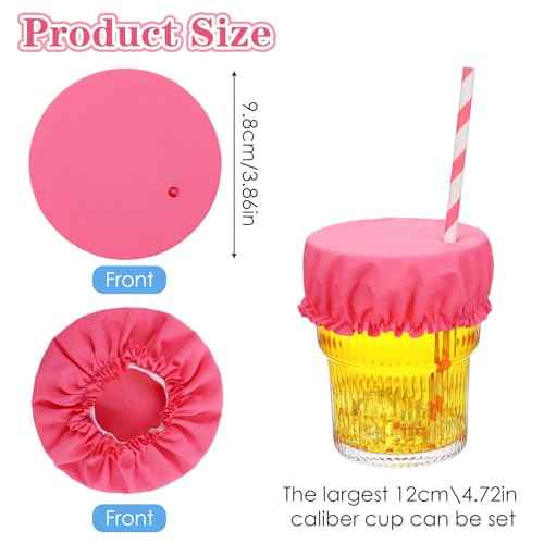 10PCS Drink Cover Scrunchie with Straw Hole, Reusable Drink Cover for Alcohol Protection Washable Elastic Cap Covers Universal Drinks Protector for Women Men