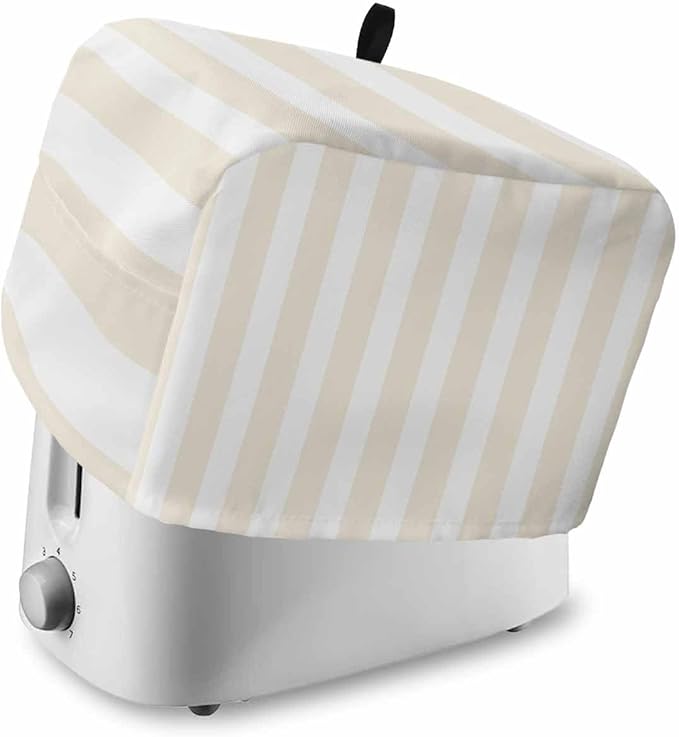 Toaster Cover 4 Slice Cream Stripes Toaster Oven Cover with Pockets White Vertical Striped Dustproof Bakeware Protector Small Kitchen Appliance Dust Covers and Fingerprint Protection for Women
