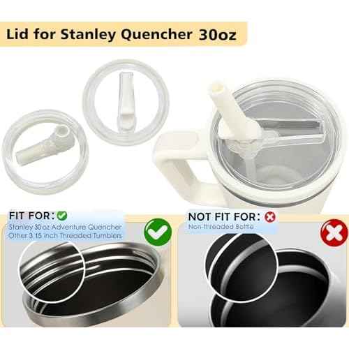 2 Pack 30 oz Replacement Tumbler Flip Straw Lid fit for Stanley Quencher, Leak Proof Lid Replacement for 30 OZ Stanley H2.0 FlowState Tumbler, Spill Proof Reusable Lid for Stanley (White)