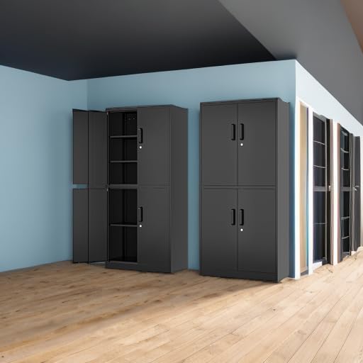 71” Metal Storage Cabinet-Lockable File Garage Tool Cabinets with Doors and Shelves-Tall Black Steel Cabinet for Garage-Heavy Duty File Storage for Office, Gym, School