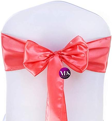 VDS Satin Chair Sashes Chair Cover Back Tie Sateen Bows Ribbon for Wedding Birthday Graduation Engagement Ceremony Event Party Banquet Venue Hotel All Dining Chair Decoration (75PC) (Coral)