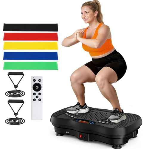 Vibration Plate Exercise Machine, 130 Levels Full Body Workout Vibrating Plate for Lymphatic Drainage Weight Loss, 450 Lbs Capacity Shake Fitness Platform with Resistance Bands Bluetooth for Women Men