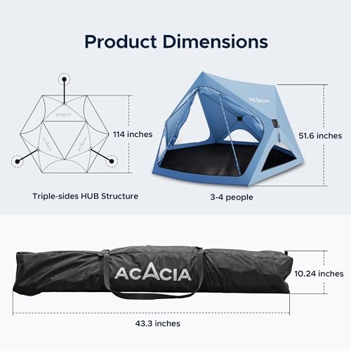 ACACIA Sun Shelter Pop up Beach Tent, 4-Person Portable Camping Tent with UPF 50+ Protection, Easy Setup Sun Shade, 9.5×9.5ft Privacy Sunshade for Beach, Camping & Backyard