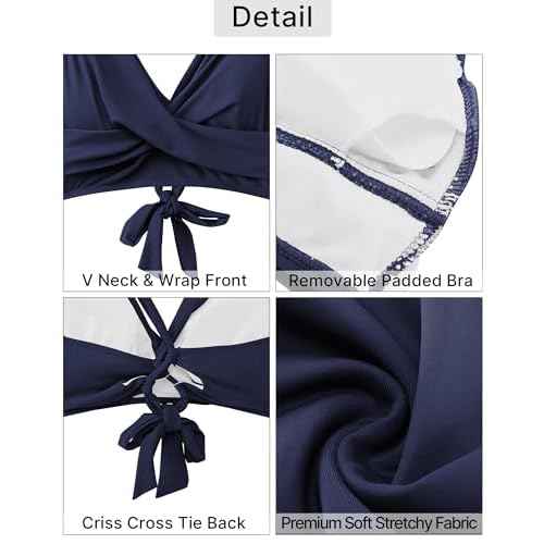 GRAPENT High Waisted Bikini Sets for Women Twist Front Tie Back 2 Piece Bathing Suit V Neck Ruched Swimsuits Bikinis