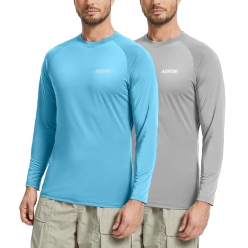 2 Pack Men¡¯s Sun Protection Shirts UPF 50+ Long Sleeve Swim Rash Guard for Fishing, Running, Hiking, Fitness
