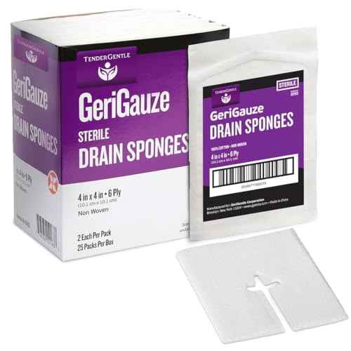 Split Gauze Sponges 4x4 Sterile - 1 Pack of 50 6 Ply Feeding Tube Pads - Drain Sponges for Catheters, IVs, Tracheostomy, and G Tubes