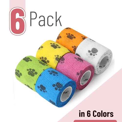 Mr. Pen- Self Adhesive Bandage Wrap, 6 Pack, Paw Design, 2¡° x 5 Yards, Adhesive Bandages, Cohesive Bandage, Medical Wrap, Elastic Bandage Wrap, Bandage Tape