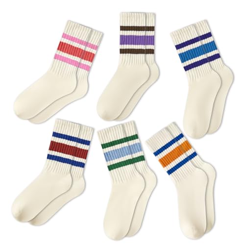American Trends Retro Striped Crew Socks for Women Slouchy Athletic Calf Tube Socks Running Golf Tennis Volleyball Etc
