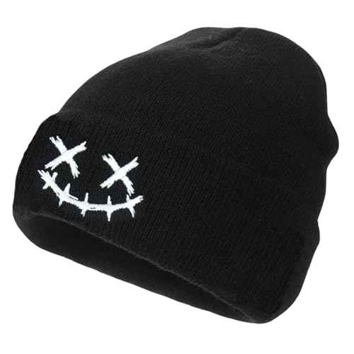 Fashion Beanie for Men Beanies Women,Warm Winter Hats for Men Embroidery Unisex Knit Hat Skull Cap(Black1)