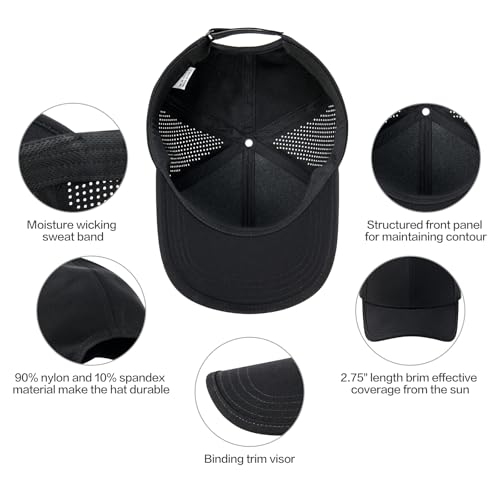 BOTVELA Men Structured Baseball Cap Side Laser Cut Vented Performance Hat for Outdoor Activities