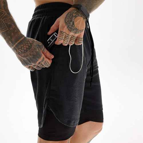 JWJ Men's 2 in 1 Workout Running Shorts 7 Inch Lightweight Athletic Gym Shorts with Compression Liner