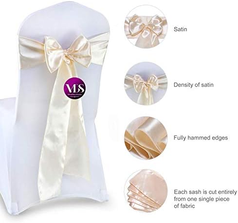 VDS Satin Chair Sashes Chair Cover Back Tie Sateen Bows Ribbon for Wedding Birthday Graduation Engagement Ceremony Event Party Banquet Venue Hotel All Dining Chair Decoration (75PC) (Cream)