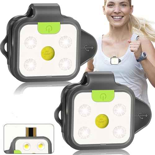 Running Light, 2Pack Reflective Safety-Light for Runners, Rechargeable LED Light, Clip On Running Lights with Runners and Joggers for Camping, Hiking, Running, Outdoor Adventure (Black)