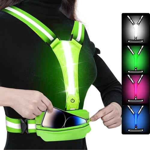 LED Reflective Light Up Safety Running Vest for Biking Walking at Night, LOYAL SEA High Visible Adjustable Running Light for Runners Rechargeable with Pouch, Reflective Running Belt Gear for Men Women