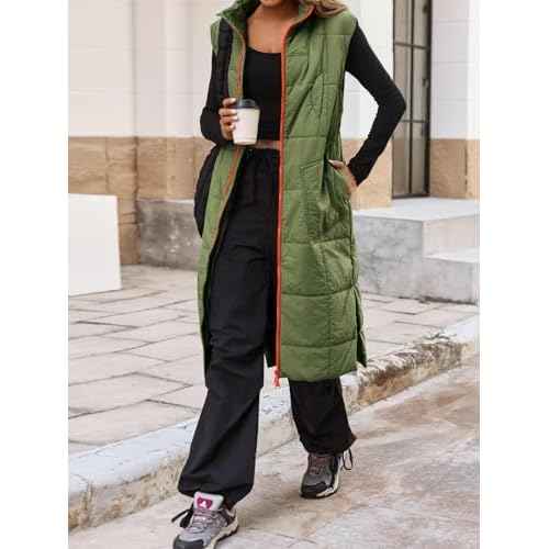 Cicy Bell Womens Long Quilted Puffer Vest Lightweight Sleeveless Winter Jackets Side Slit Packable Coats
