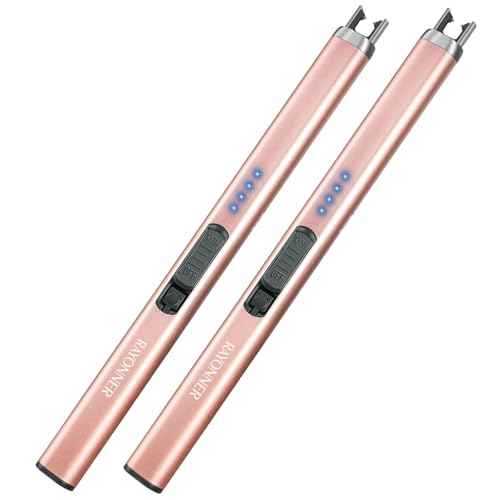 Electric Candle Lighter, Windproof Flameless USB Rechargeable Plasma Arc Lighter for Grill Firework Kitchen Camping (2 Pack - Rosegold)