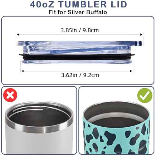 2PCS 40 oz Tumbler Replacement Lid Only Compatible with Silver Buffalo Stainless Steel Tumbler, Reusable Tumbler Cover, Spill Proof, Straw Friendly, BPA Free (2 Pcs)