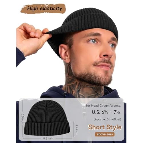 Fleece Lined Wool Fisherman Beanie for Men Women, Thermal Skull Cap Winter Hats, Cold Weather Warm Knit Cuffed Cap