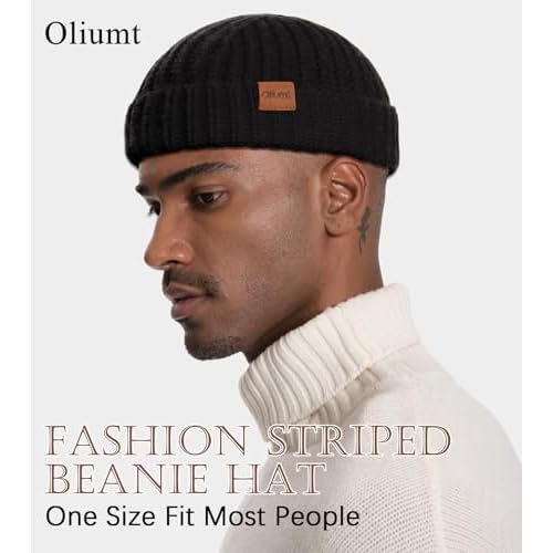 Fisherman Short Beanie Hats for Men, Knit Skull Cap Cuff Trawler Hat Mens Stylish Watch Cap Winter Warm Hat for Daily Wear