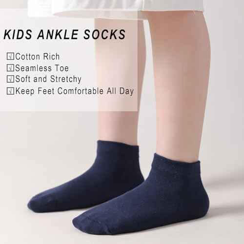 EPEIUS Kids' Low Cut Ankle Socks Cotton Seamless Toe Sport Athletic Socks for Boys Girls White Black Navy 4/8 Pack