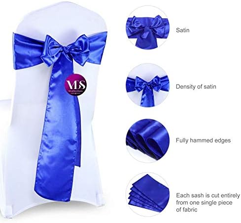 VDS Satin Chair Sashes Chair Cover Back Tie Sateen Bows Ribbon for Wedding Birthday Graduation Engagement Ceremony Event Party Banquet Venue Hotel All Dining Chair Decoration (300PC) (Royal Blue)