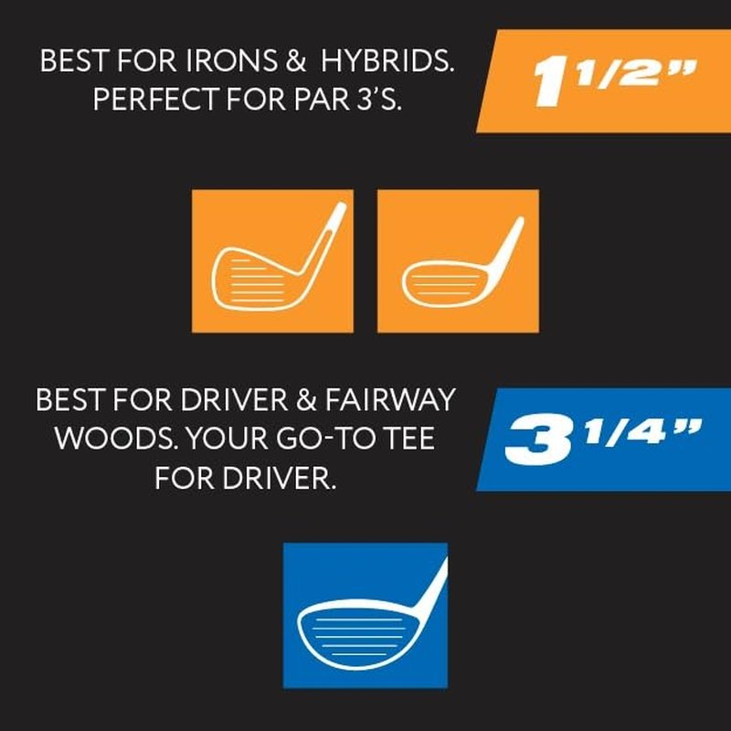 PrideSports PTS Plastic Golf Tees | Combo 50 Pack - 40 3-1/4” and 10 1-1/2” | #1 Plastic Tee on Tour | The Perfect Tee for Any Hole
