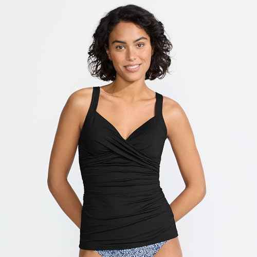 Lands' End Womens Chlorine Resistant Underwire Wrap Tankini Top Black Regular 4