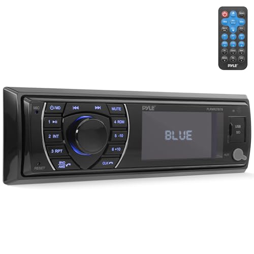 Pyle 300W Bluetooth Marine Stereo Receiver - Single DIN In-Dash AM/FM Radio with USB/SD - AUX - MP3 - Built-in Mic - EQ - Wireless Music Streaming - Remote - 12V - PLMRM29BT