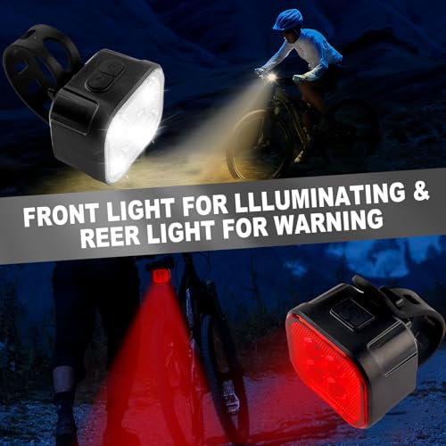 KunHe Bike Lights for Night Riding USB Rechargeable Bike Lights Front and Rear 8+12 Modes Bike Light Set Bicycle Lights Headlight and Taillight Easy to Install