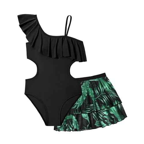 Girls One Piece Swimsuits Cut Out Swimsuit with Mesh Skirt Ruffle Girls Bathing Suit 9-16 Years Summer Beach Swimwear