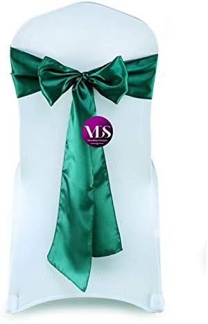 VDS Satin Chair Sashes Chair Cover Back Tie Sateen Bows Ribbon for Wedding Birthday Graduation Engagement Ceremony Event Party Banquet Venue Hotel All Dining Chair Decoration (100PC) (Emerald Green)