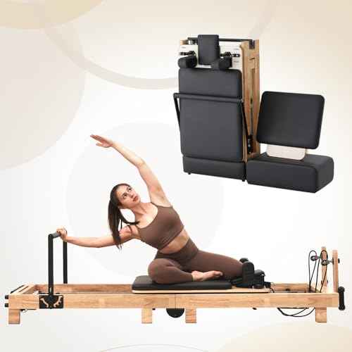 Pilates Reformer, PAETA 92" Wooden Foldable Pilates Reformer Machine with Springs, Pilates Machines for Home Use and Studio, Pilates Equipment with Sitting Box, Jump Board and Accessories