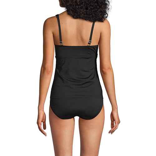 Lands' End Womens Chlorine Resistant Underwire Wrap Tankini Top Black Regular 4