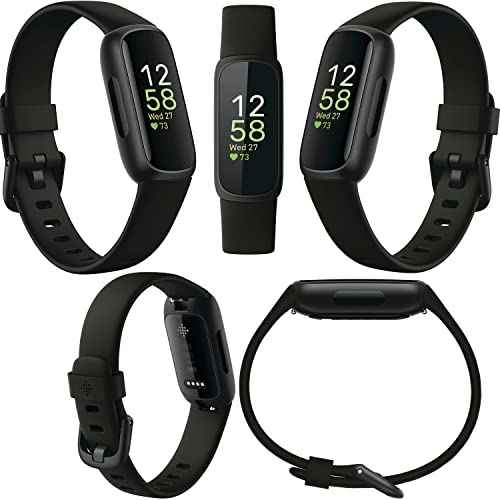 Fitbit Inspire 3 Health & Fitness Activity Tracker (Black) with Workout Intensity, Sleep Tracking, Heart Rate, S & L Bands, 3.3foot Charging Cable, Wall Adapter, Screen Protectors & PremGear Cloth