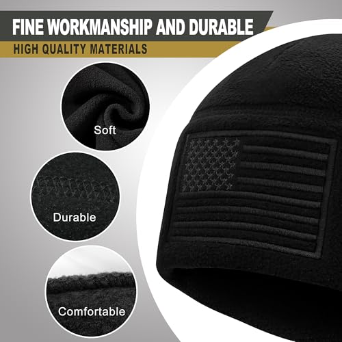 American Flag Fleece Watch Cap, Winter Warm Fleece Beanie, USA Army Military Tactical Beanie Hat