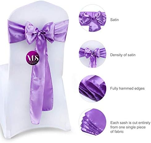 VDS Satin Chair Sashes Chair Cover Back Tie Sateen Bows Ribbon for Wedding Birthday Graduation Engagement Ceremony Event Party Banquet Venue Hotel All Dining Chair Decoration (100PC) (Lavender)