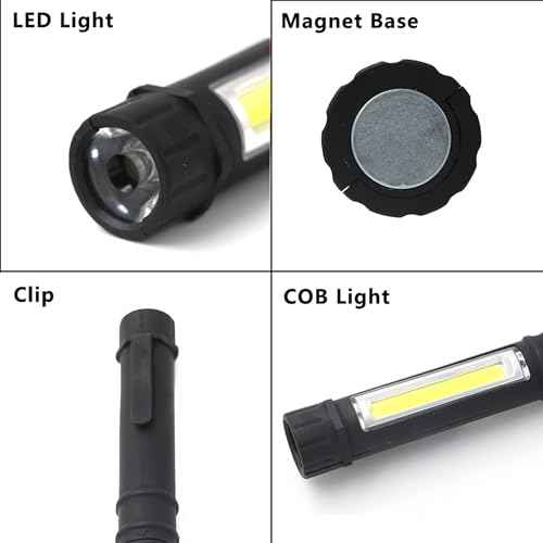 3Pcs LED Magnetic Worklight,Bulk Portable COB Inspection Lamp Trouble Light for Mechanic,BBQ,Car,Camping,Emergency (Black,Batteries NOT Included)