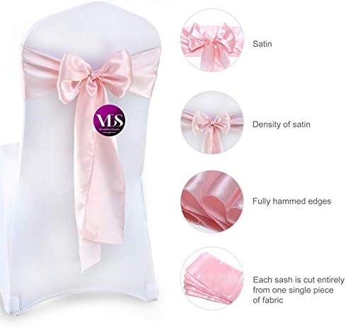 VDS Satin Chair Sashes Chair Cover Back Tie Sateen Bows Ribbon for Wedding Birthday Graduation Engagement Ceremony Event Party Banquet Venue Hotel All Dining Chair Decoration (200PC) (Blush Pink)