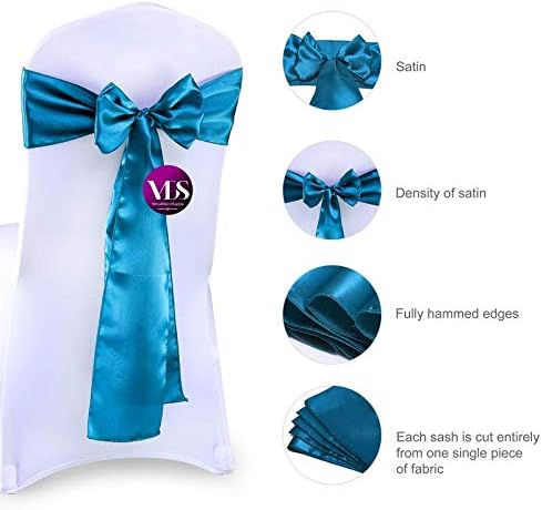 VDS Satin Chair Sashes Chair Cover Back Tie Sateen Bows Ribbon for Wedding Birthday Graduation Engagement Ceremony Event Party Banquet Venue Hotel All Dining Chair Decoration (50PC) (Dark Teal)