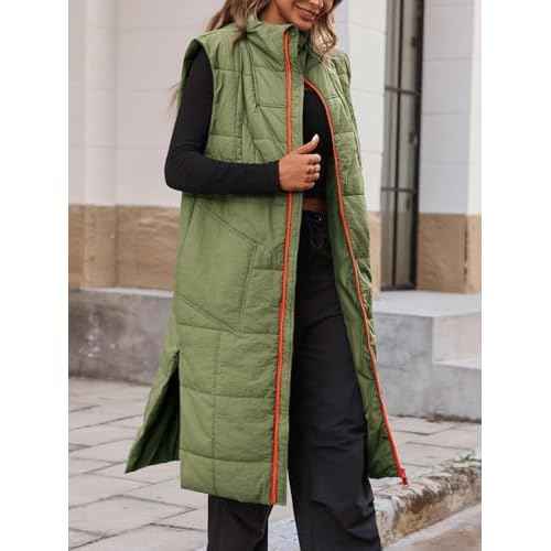 Cicy Bell Womens Long Quilted Puffer Vest Lightweight Sleeveless Winter Jackets Side Slit Packable Coats